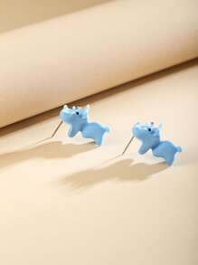 2入組綠色3D卡通恐龍造型樹脂耳環，時尚可愛，適合女性日常休閒穿著和外出。 - 彩色 - 查看 2