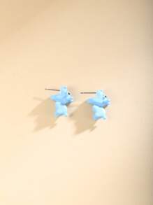 2入組綠色3D卡通恐龍造型樹脂耳環，時尚可愛，適合女性日常休閒穿著和外出。 - 彩色 - 查看 4