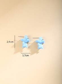 2入組綠色3D卡通恐龍造型樹脂耳環，時尚可愛，適合女性日常休閒穿著和外出。 - 彩色 - 查看 5