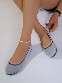 Giày bệt thời trang cho nữ, Giày bệt họa tiết sọc - Màu Xám nhạt - Xem 1