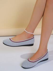 Giày bệt thời trang cho nữ, Giày bệt họa tiết sọc - Màu Xám nhạt - Xem 5