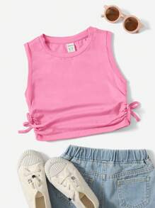 SHEIN 女孩褶邊側打結背心上衣 - 粉色 - 查看 1