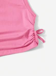 SHEIN 女孩褶邊側打結背心上衣 - 粉色 - 查看 3
