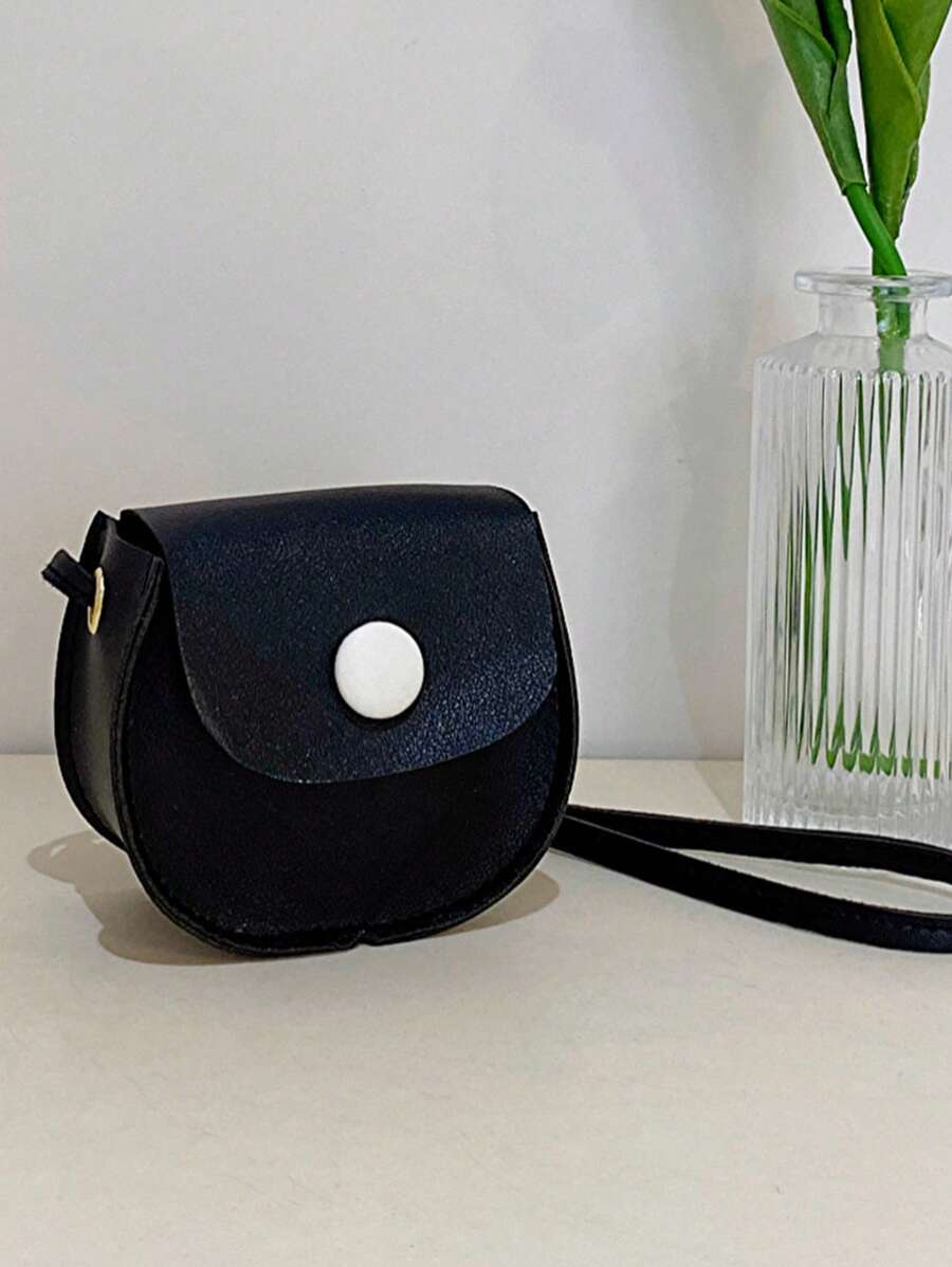 Flap Solid Color PU Fashion Crossbody Mini Bag For Teenage Girls Students - Black - View 1