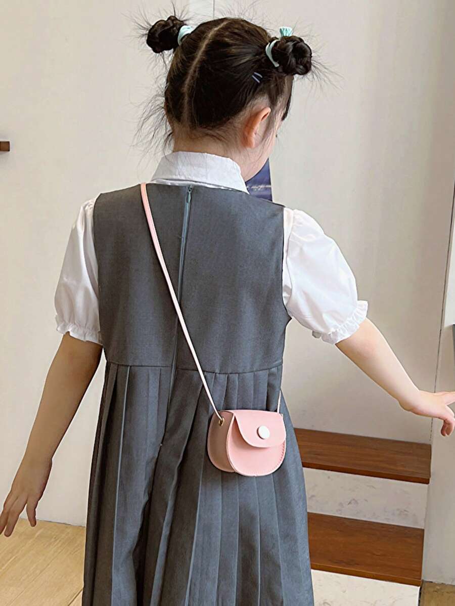 1入組女孩車縫線細節翻蓋馬鞍包 - 粉色 - 查看 1