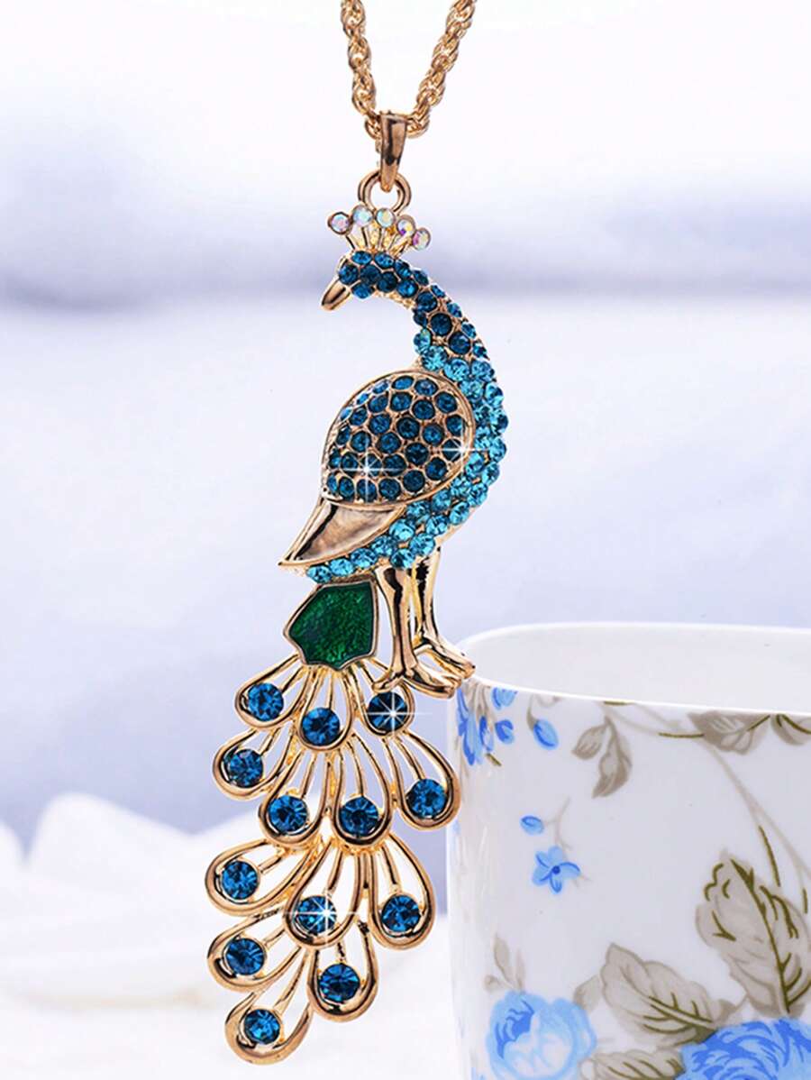 Rhinestone Peacock Pendant Necklace
