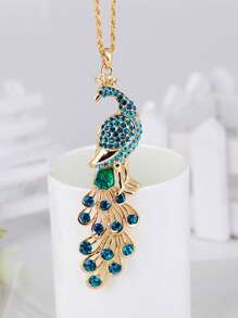 Rhinestone Peacock Pendant Necklace