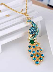 Rhinestone Peacock Pendant Necklace