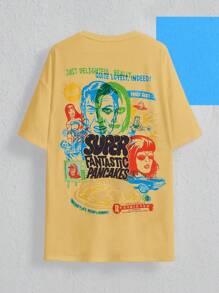 GIMETZCO Figure & Slogan Graphic Drop Shoulder Oversize Tee - Yellow - View 1