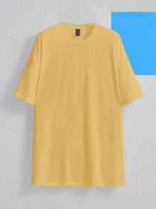 GIMETZCO Figure & Slogan Graphic Drop Shoulder Oversize Tee - Yellow - View 2