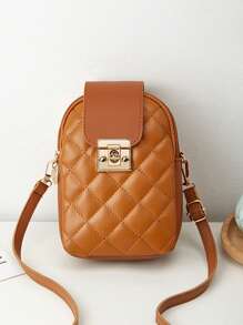 1入組女孩車縫線細節PU皮革方包 - 棕色 - 查看 2