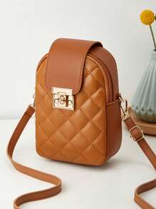 1入組女孩車縫線細節PU皮革方包 - 棕色 - 查看 3