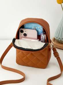 1入組女孩車縫線細節PU皮革方包 - 棕色 - 查看 4