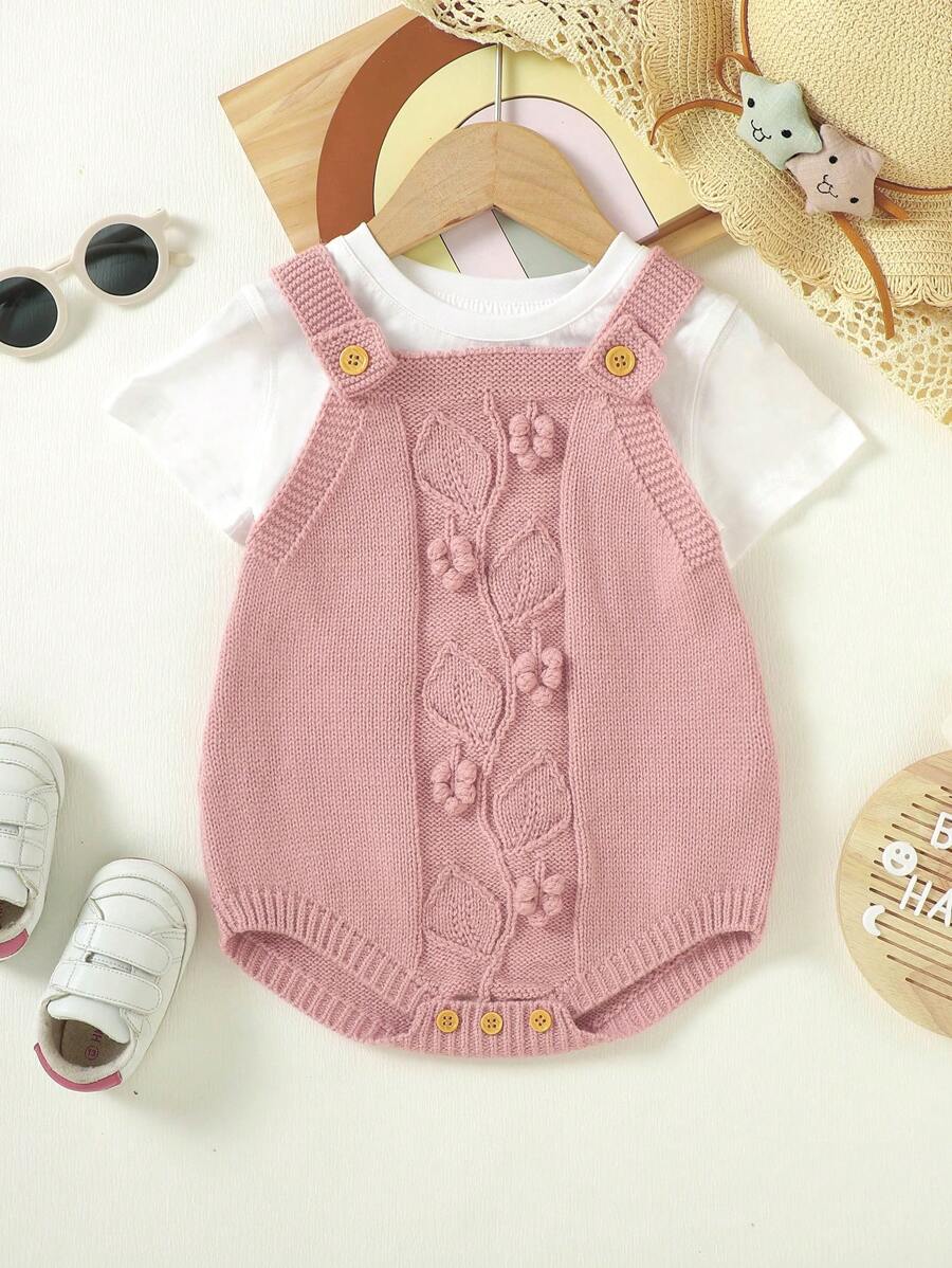 Baby 1pc Patched Knit Bodysuit - Pink - View 1