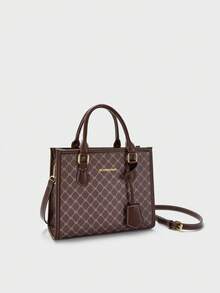 BELLEBORG 幾何樣式方包雙把手撞色滾邊 - 咖啡棕 - 查看 2