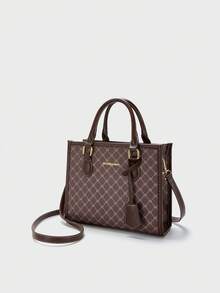 BELLEBORG 幾何樣式方包雙把手撞色滾邊 - 咖啡棕 - 查看 3