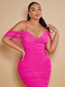 SHEIN BAE Plus Cold Shoulder Ruched Bodycon Dress,Birthday Dresses For Women