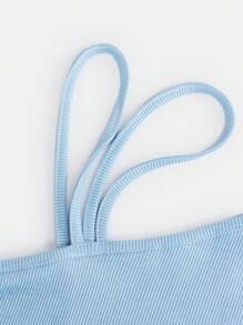 SHEIN Tank Tops & Camis Bé Gái Bất đối xứng Gân đan màu trơn Giải trí - Màu xanh nhạt - Xem 3