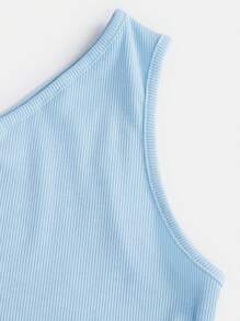 SHEIN Tank Tops & Camis Bé Gái Bất đối xứng Gân đan màu trơn Giải trí - Màu xanh nhạt - Xem 4