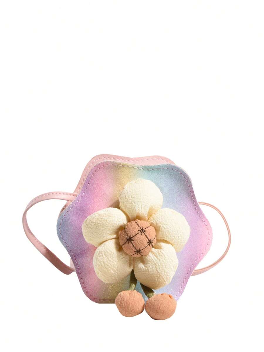 女孩漸層花朵裝飾PU皮革拉鍊時尚包
