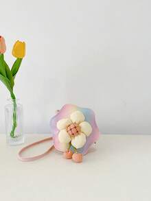 女孩漸層花朵裝飾PU皮革拉鍊時尚包