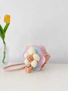 女孩漸層花朵裝飾PU皮革拉鍊時尚包