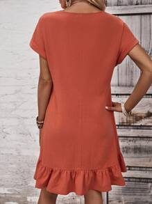 SHEIN LUNE Đầm Viên lá sen màu trơn Dễ thương - trái cam - Xem 2