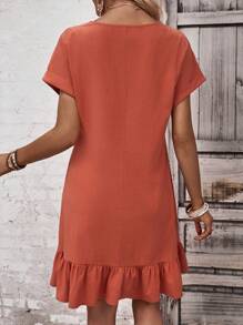 SHEIN LUNE Đầm Viên lá sen màu trơn Dễ thương - trái cam - Xem 4