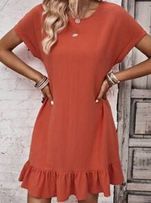 SHEIN LUNE Đầm Viên lá sen màu trơn Dễ thương - trái cam - Xem 5