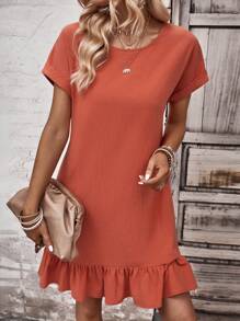 SHEIN LUNE Đầm Viên lá sen màu trơn Dễ thương - trái cam - Xem 1