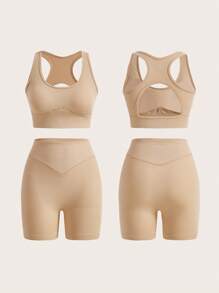 Lifespree Seamless High Stretch Sports Set - Brown - View 8