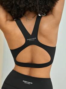 Lifespree Letter Graphic Backless Sports Bra