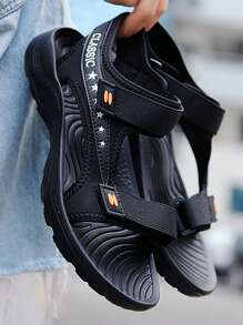 Sporty Sandals For Men, Letter Graphic Hook-and-loop Fastener Strap Sandals - Black - View 2