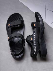 Sporty Sandals For Men, Letter Graphic Hook-and-loop Fastener Strap Sandals - Black - View 3