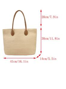 Minimalist Straw Bag Large Capacity Vacation Double Handle - Beige - View 4