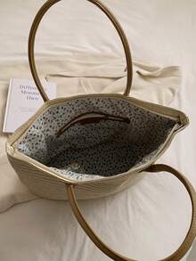 Minimalist Straw Bag Large Capacity Vacation Double Handle - Beige - View 8