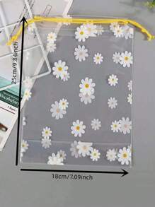 5入組防水雛菊收納袋抽繩衣服鞋袋便攜式化妝洗漱包、雜物袋