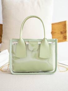 Bolso Mini Transparente Con Bolsillo Interior Y Cadena Ajustable Para Mujer - Verde - Ver 1