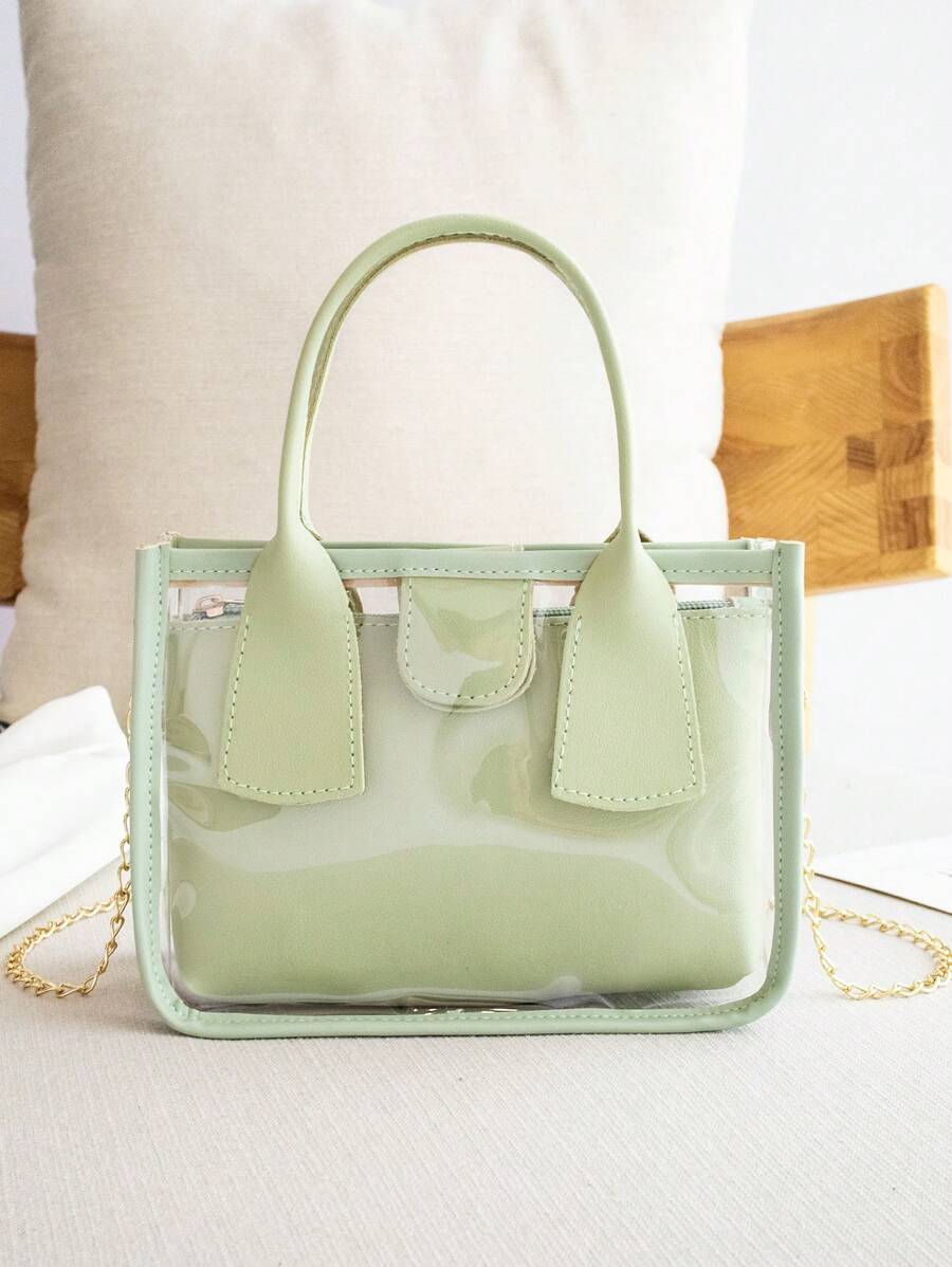 Bolso Mini Transparente Con Bolsillo Interior Y Cadena Ajustable Para Mujer - Verde - Ver 1