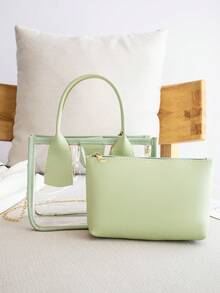 Bolso Mini Transparente Con Bolsillo Interior Y Cadena Ajustable Para Mujer - Verde - Ver 2