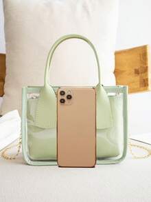 Bolso Mini Transparente Con Bolsillo Interior Y Cadena Ajustable Para Mujer - Verde - Ver 4