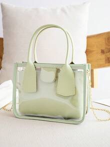 Bolso Mini Transparente Con Bolsillo Interior Y Cadena Ajustable Para Mujer - Verde - Ver 5