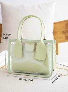Bolso Mini Transparente Con Bolsillo Interior Y Cadena Ajustable Para Mujer - Verde - Ver 6