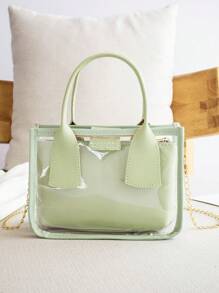 Bolso Mini Transparente Con Bolsillo Interior Y Cadena Ajustable Para Mujer - Verde - Ver 7