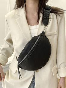 Litchi Embossed Fanny Pack Medium Zipper Black - Black - View 1