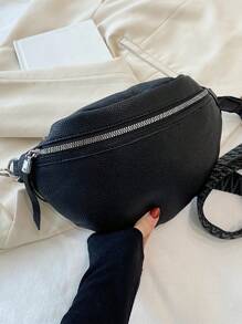 Litchi Embossed Fanny Pack Medium Zipper Black - Black - View 2