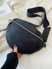 Litchi Embossed Fanny Pack Medium Zipper Black - Black - View 5