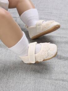 Baby Girls Floral Embroidered Mary Jane Flats For Outdoor - Beige - View 5