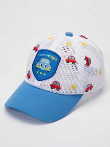 1入組兒童車刺繡網紗拼接棒球帽適用於日常生活 - 藍色 - 查看 1
