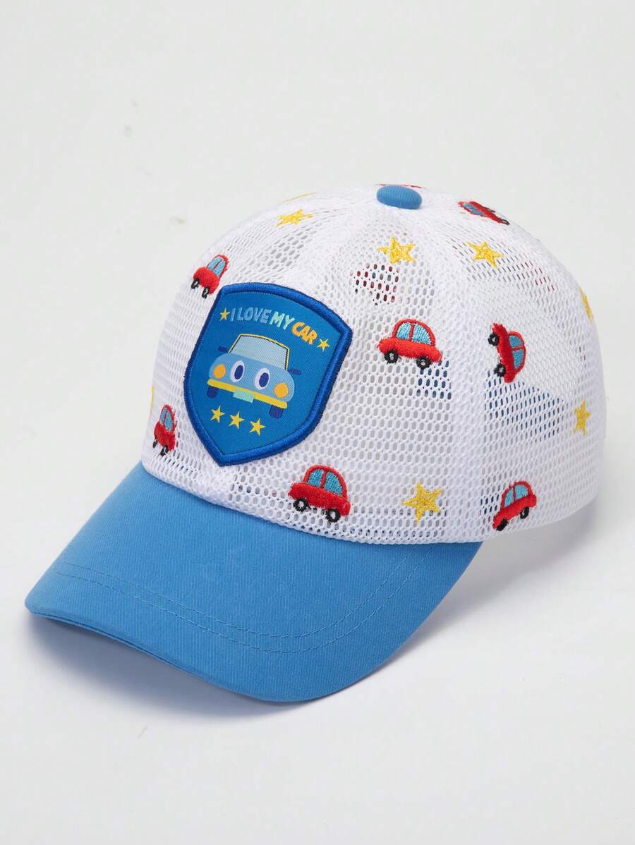 1入組兒童車刺繡網紗拼接棒球帽適用於日常生活 - 藍色 - 查看 1